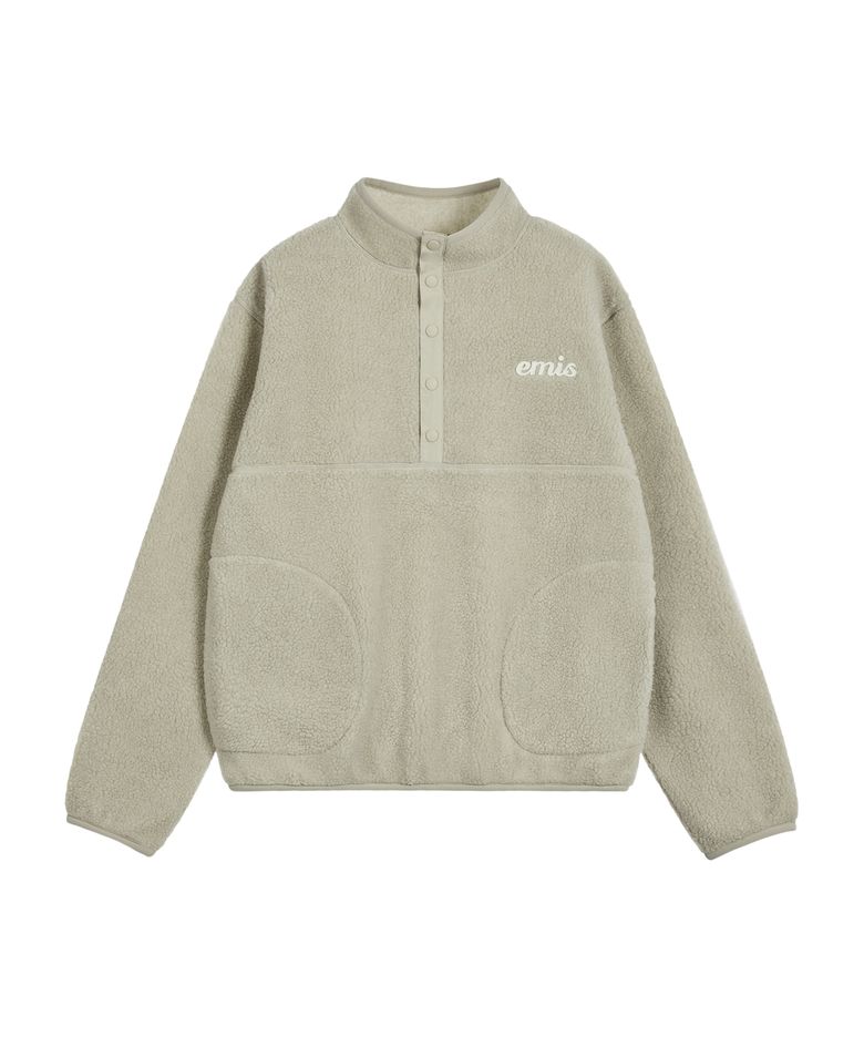 OVERSIZED HALF NECK FLEECE TOP-BEIGE