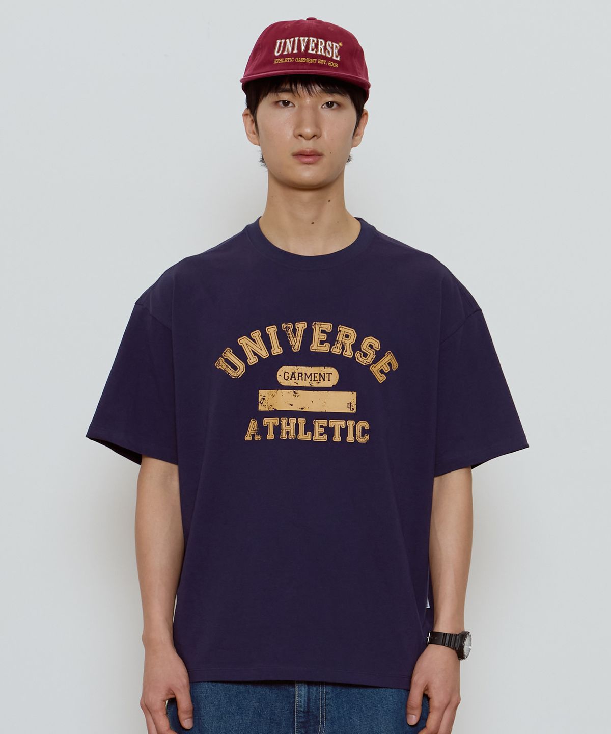 유니버스 가먼트(UNIVERSE GARMENT) UG 크랙 프린트 티셔츠_NAVY