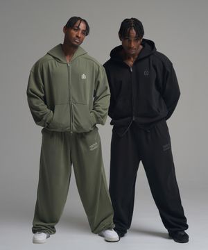 [SET] 피그먼트 오버핏 절개 2WAY 후드 집업 + 피그먼트 오버핏 와이드 스트링 조거 팬츠 (3COLOR)