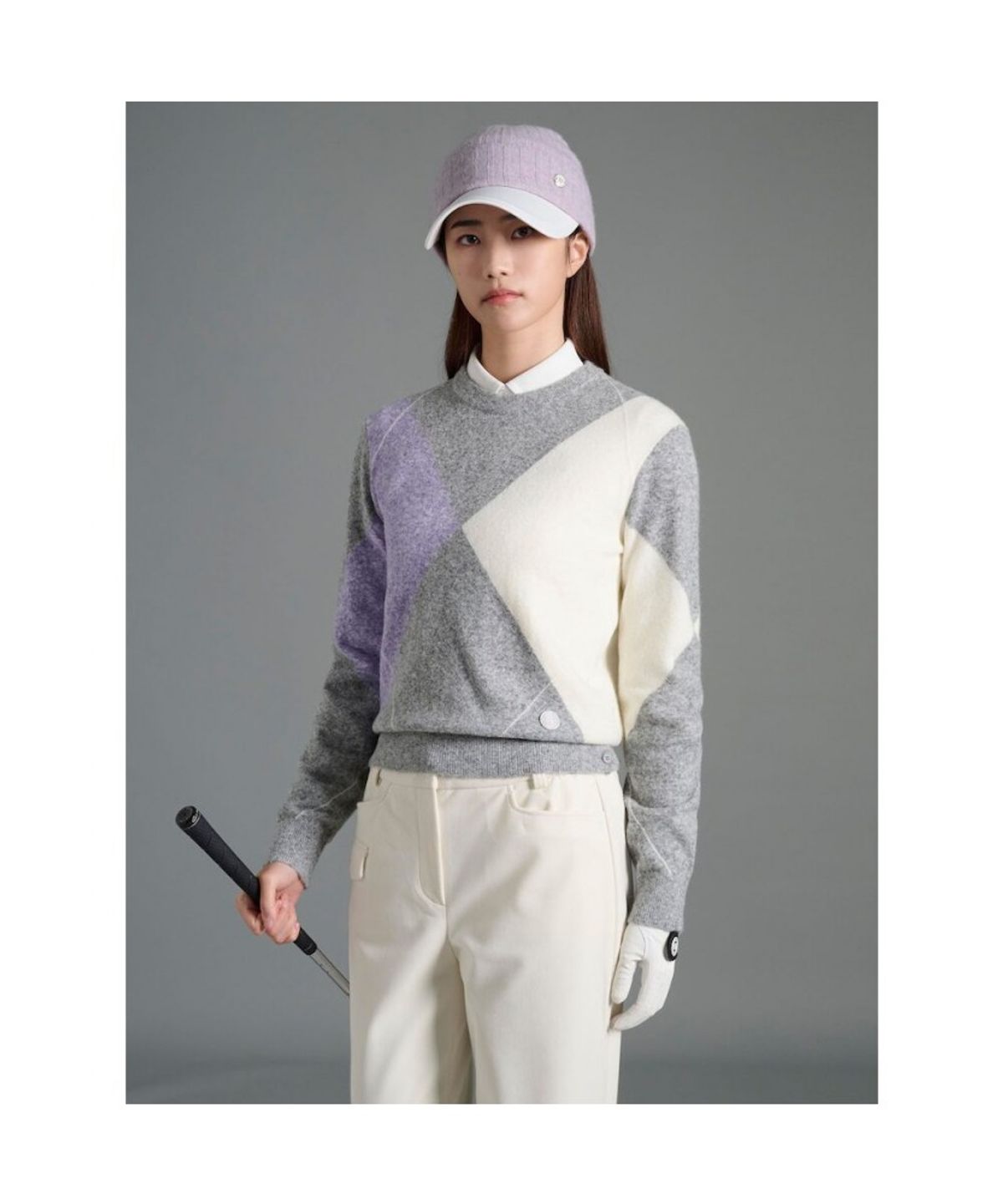 빈폴골프(BEANPOLE GOLF) 여성 아가일 라운드넥 풀오버  그레이