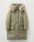(W) 신세틱 퍼 칼라 후드 롱 다운 카키
