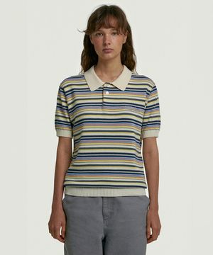 Script Knit Polo Cream