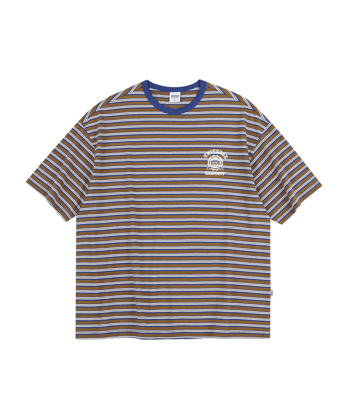 유니버스 가먼트(UNIVERSE GARMENT) UG 스트라이프 엠블럼 티셔츠_Brown