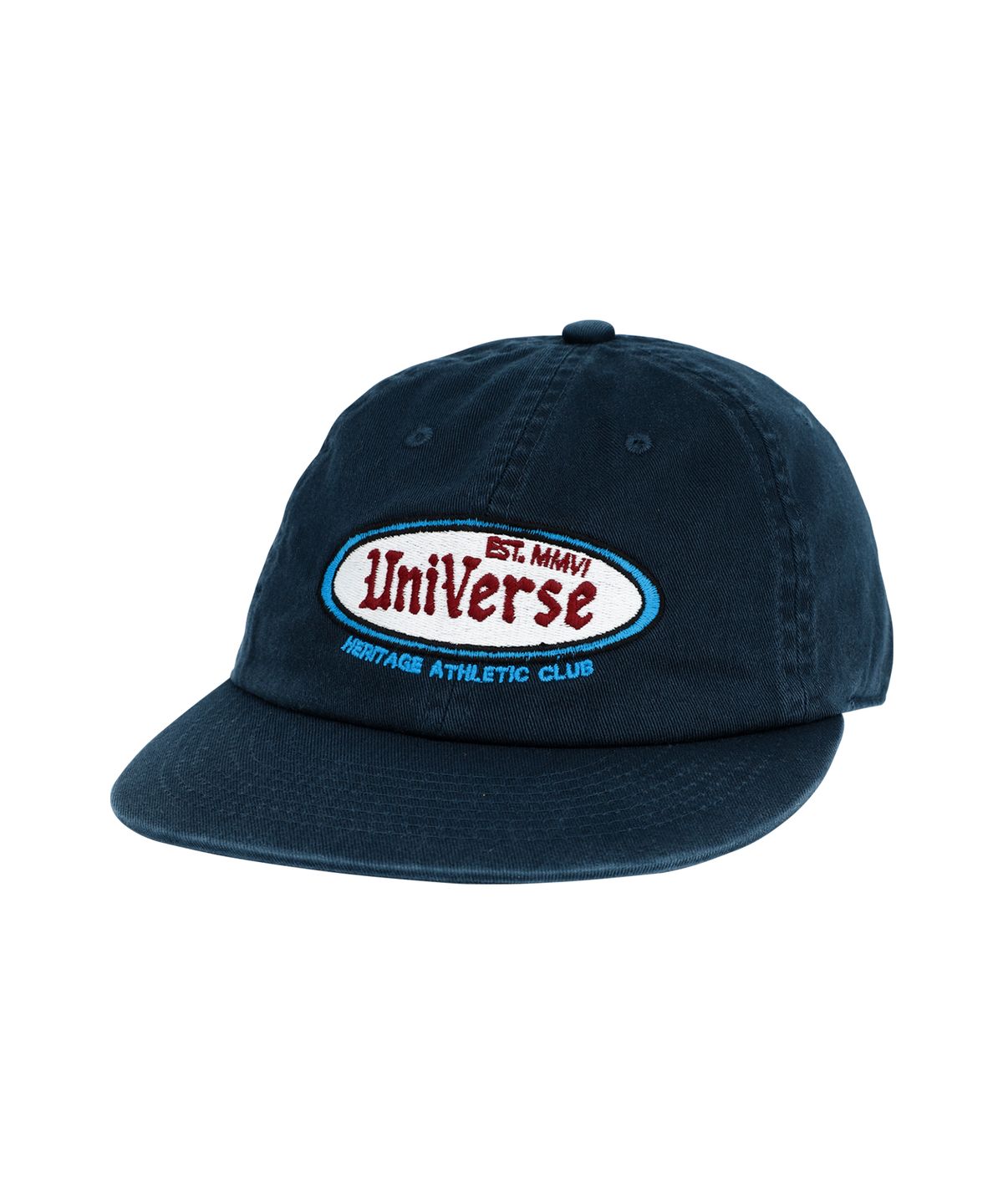 유니버스 가먼트(UNIVERSE GARMENT) 레트로 유니버스 오벌 로고 워싱 캡_Navy