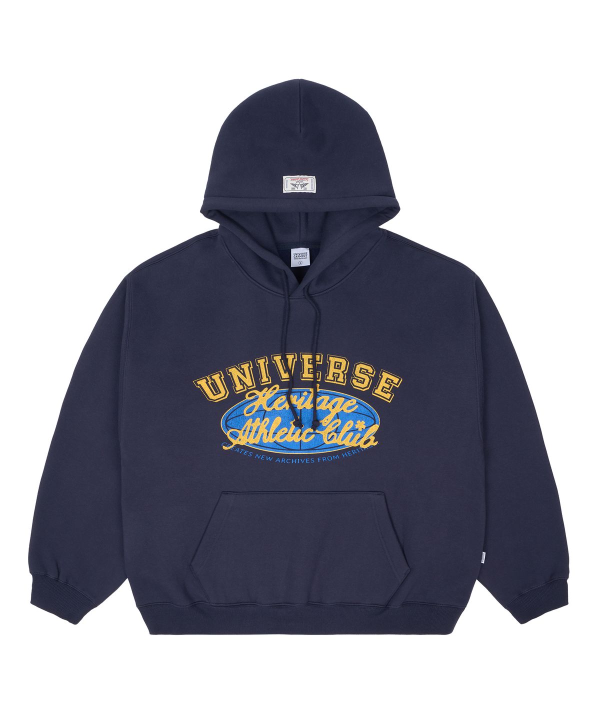 유니버스 가먼트(UNIVERSE GARMENT) 유니버스 싸인 로고 기모 후드_Navy