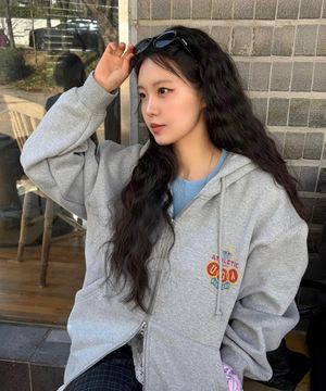 애슬래틱 엠블럼 기모 후드 집업_Melange Grey