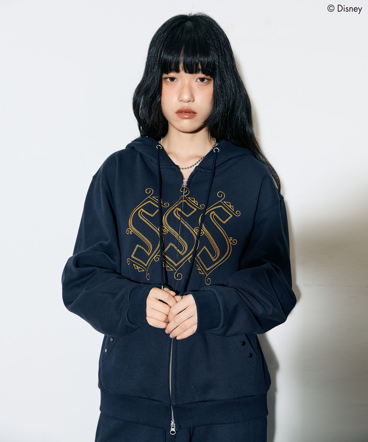 라티젠(LARTIGENT) [DISNEY] WISH_SPARKLE HOODIE ZIP-UP(NAVY)