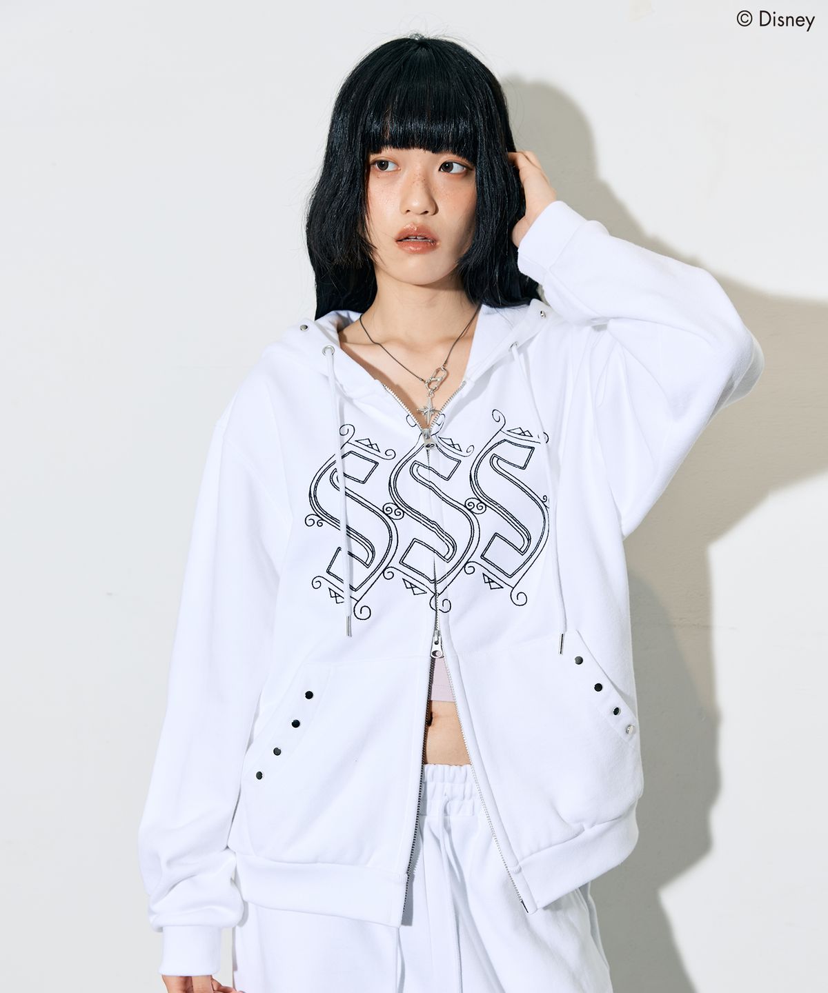 라티젠(LARTIGENT) [DISNEY] WISH_SPARKLE HOODIE ZIP-UP(WHITE)