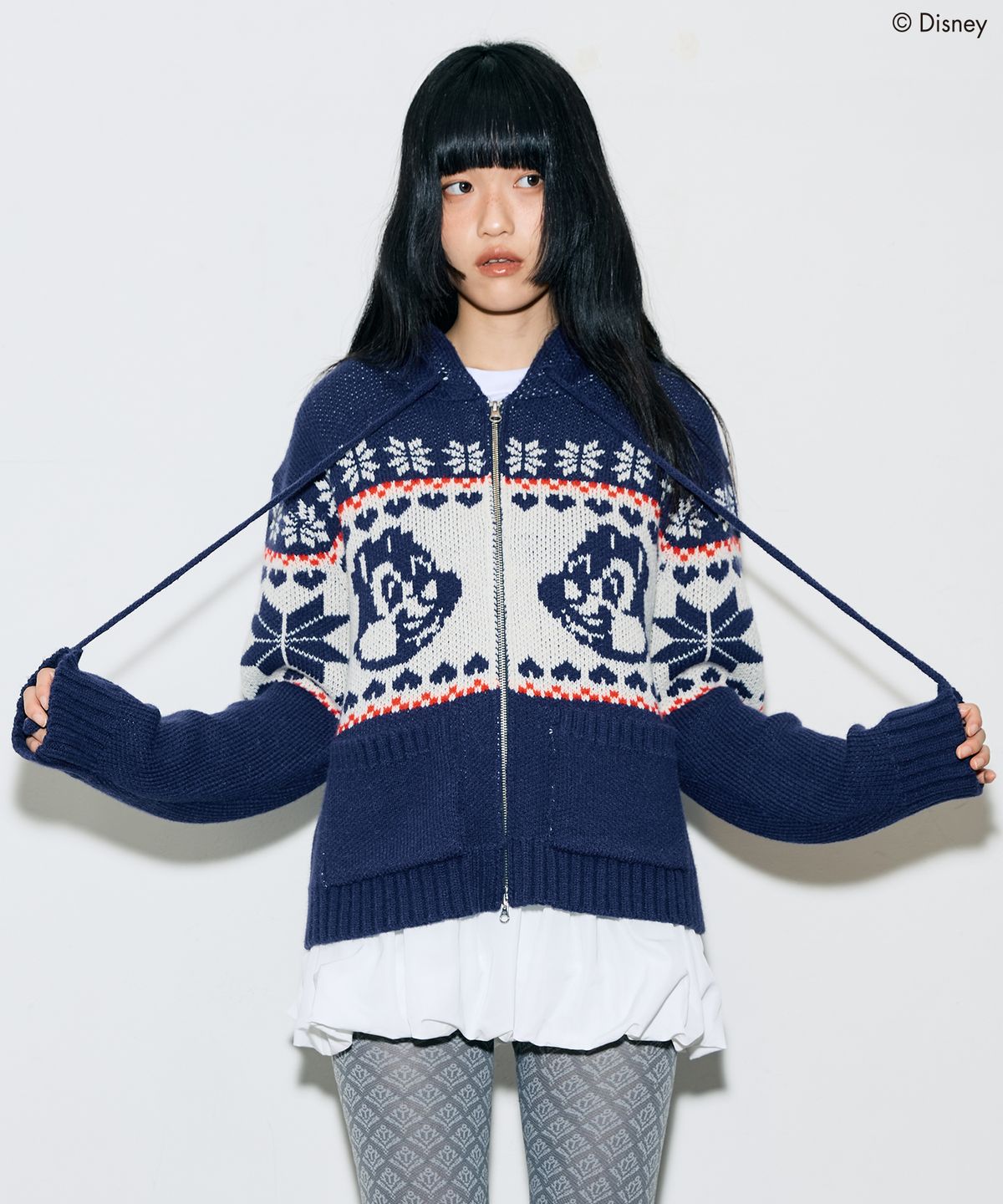 라티젠(LARTIGENT) [DISNEY] CHIP AND DALE_KNIT HOOD ZIP-UP(NAVY)