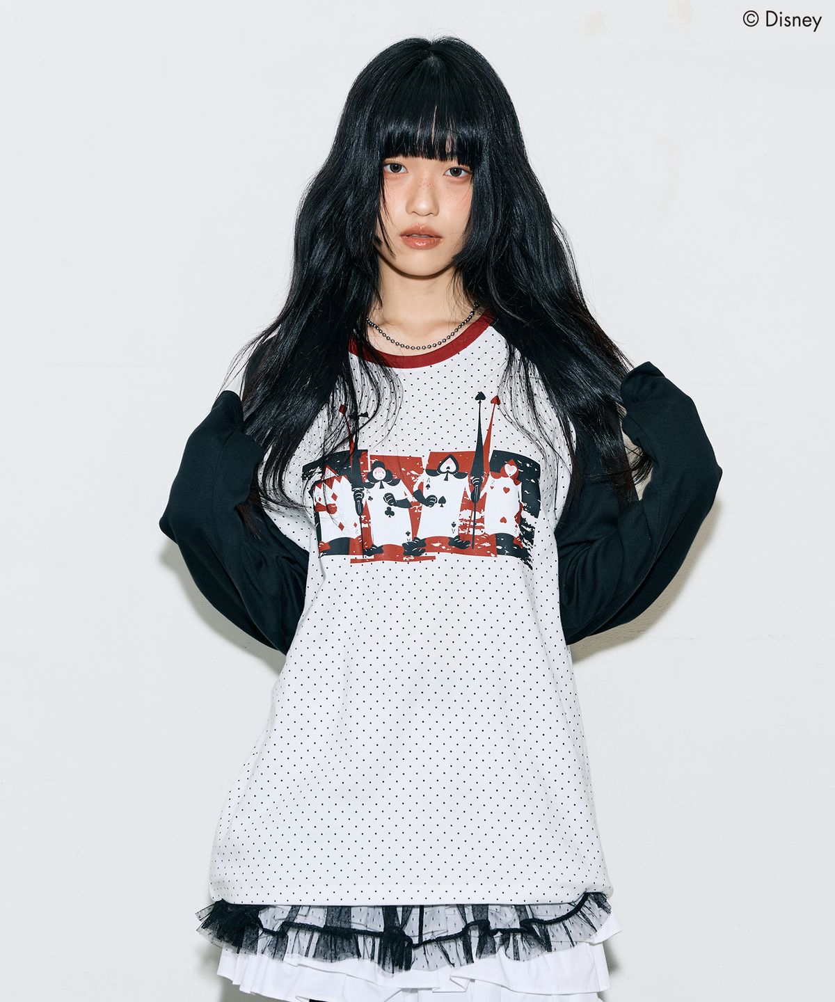 라티젠(LARTIGENT) [DISNEY]  WONDERLAND_DOT RAGLAN T-SHIRT(WHITE)