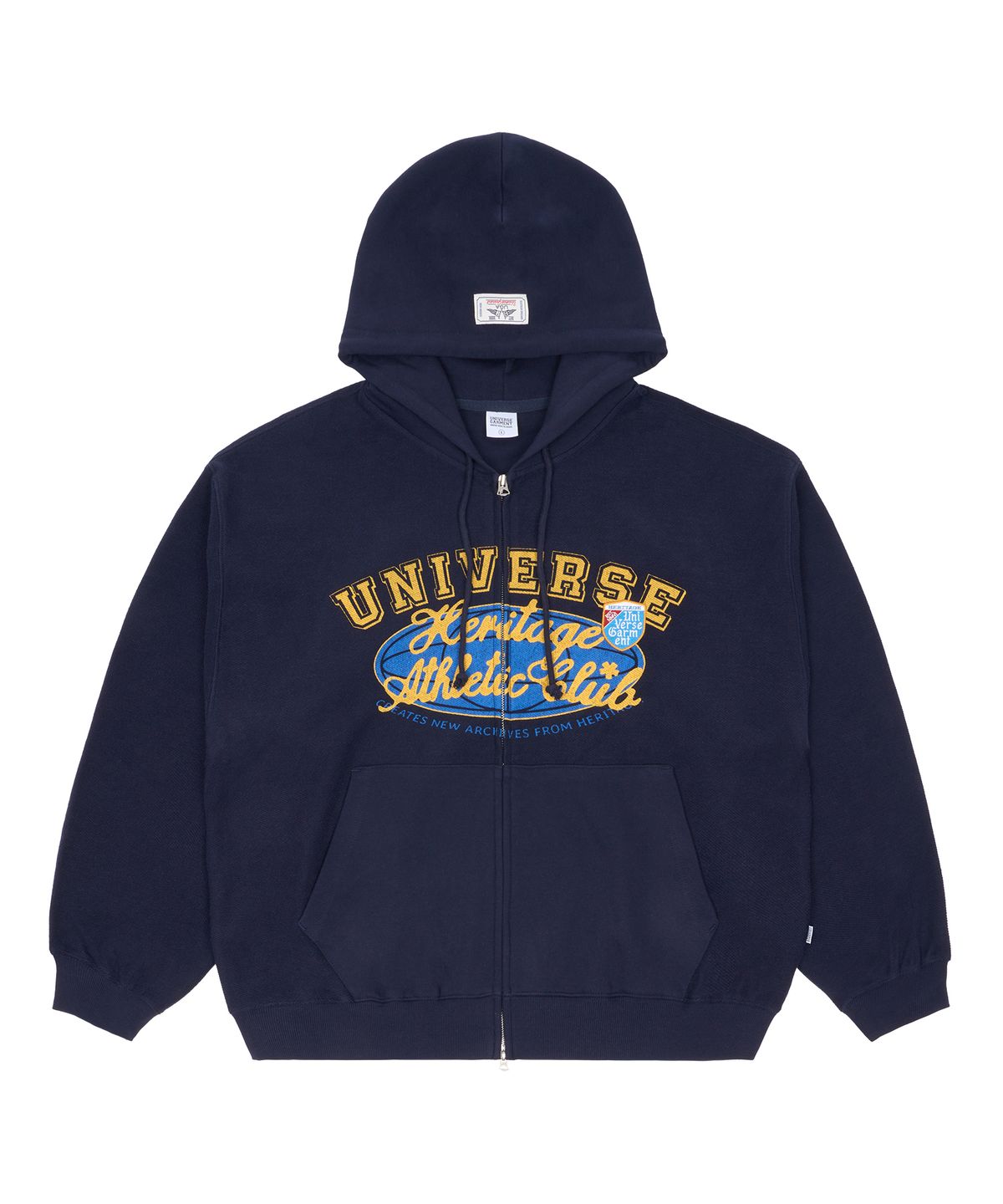 유니버스 가먼트(UNIVERSE GARMENT) 유니버스 싸인 리버스 후드 집업_Navy