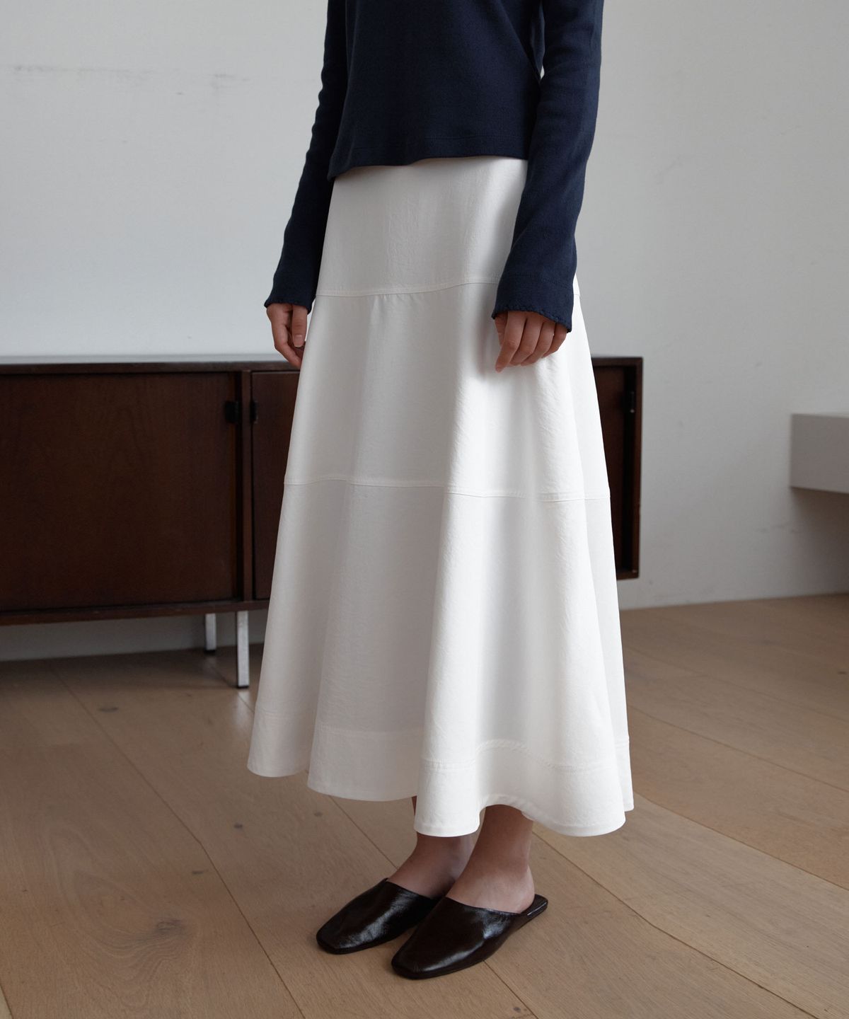 38컴온커먼(38COMEONCOMMON) Pure Tiered Midi Skirts (White)