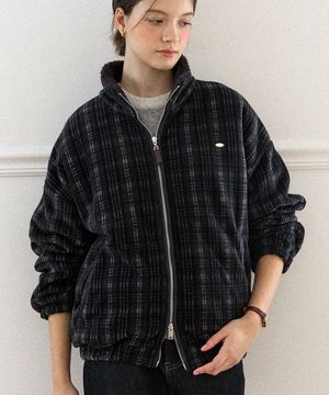 페니 체크 플리스 집업 자켓 - 블랙