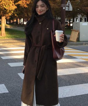 브러시드 헤어리 울 발마칸 코트 - 브라운