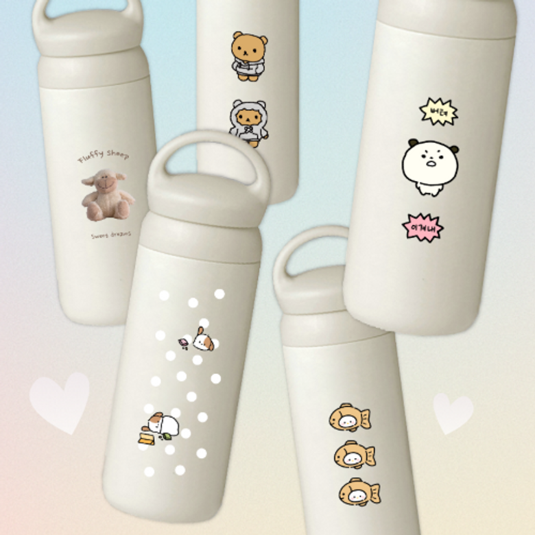캐릭터 귀여운 디자인 핸들텀블러 보온 보냉 500ml 휴대용