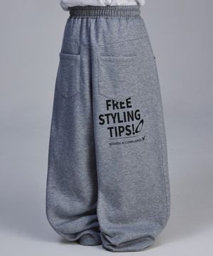 백 프린팅 와이드 기모 트레이닝 팬츠[그레이]