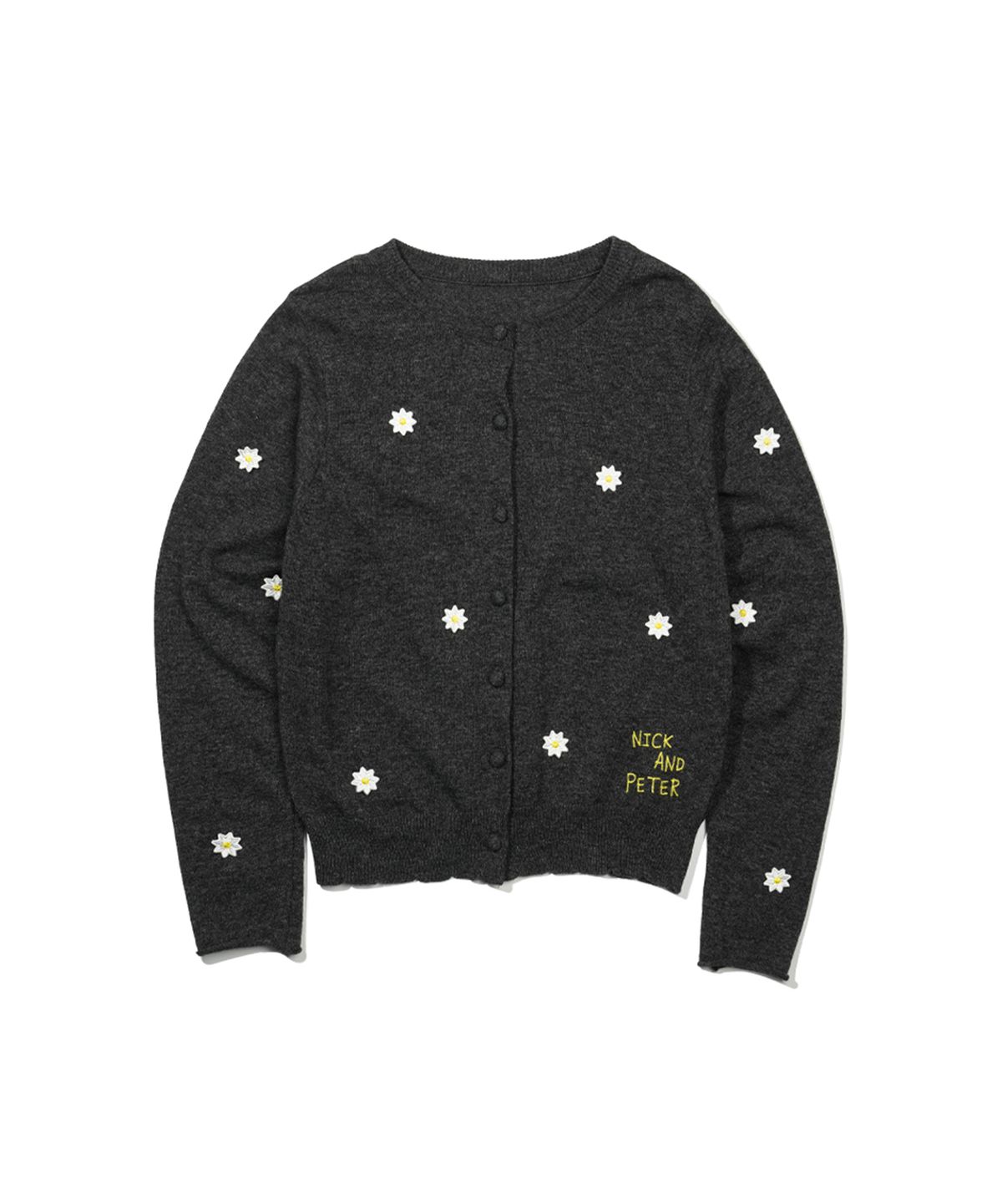 마이네임이즈피터(MYNAMEISPETER) [PETER X NICKGEAR] FLOWER BADGE CARDIGAN - CHARCOAL