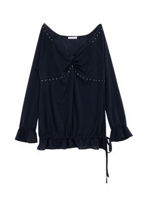 트위스트 러플 블라우스 (네이비)