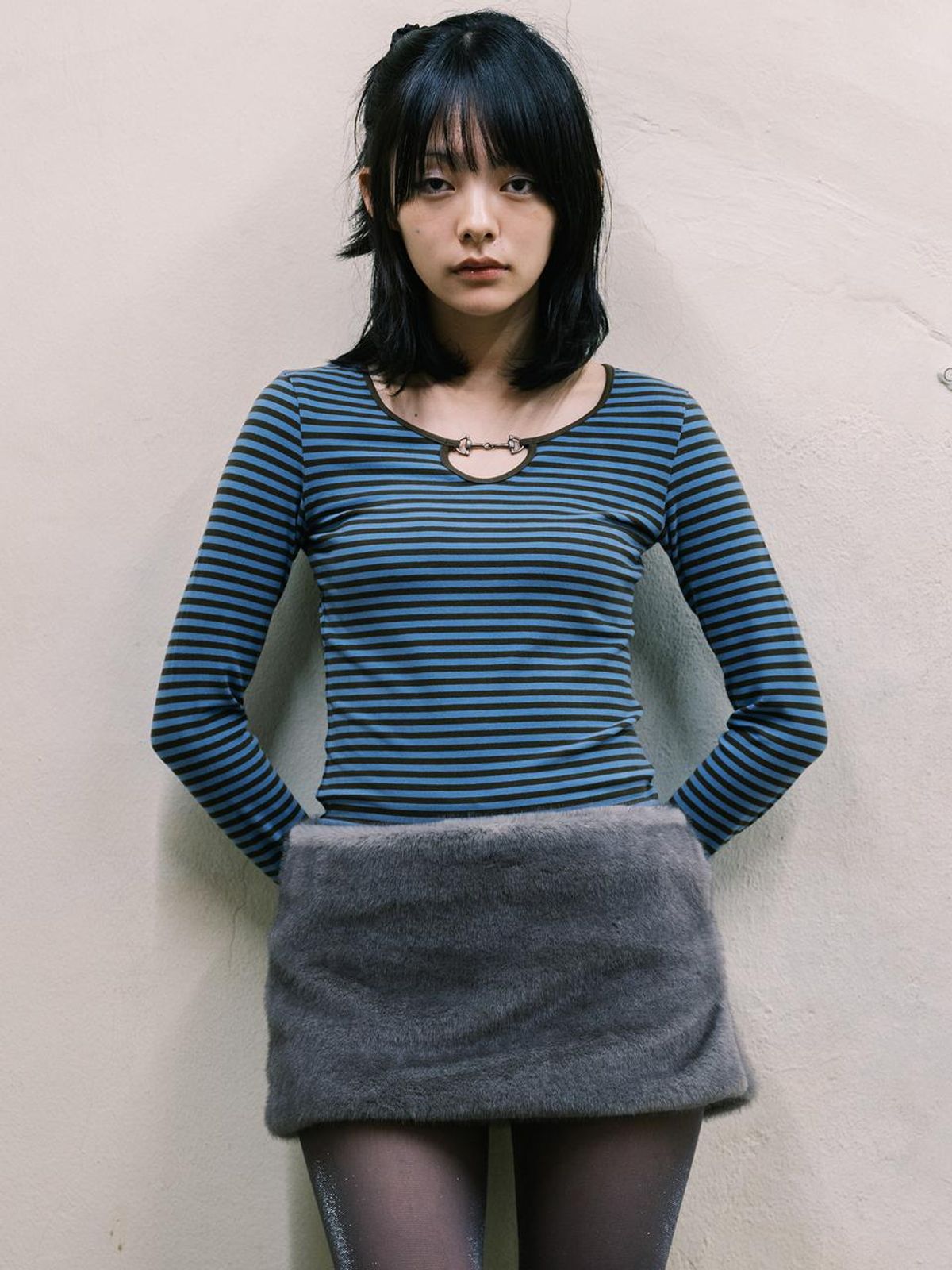 리히트(REHEAT) HORSEBIT DETAIL STRIPE TOP_BLUE