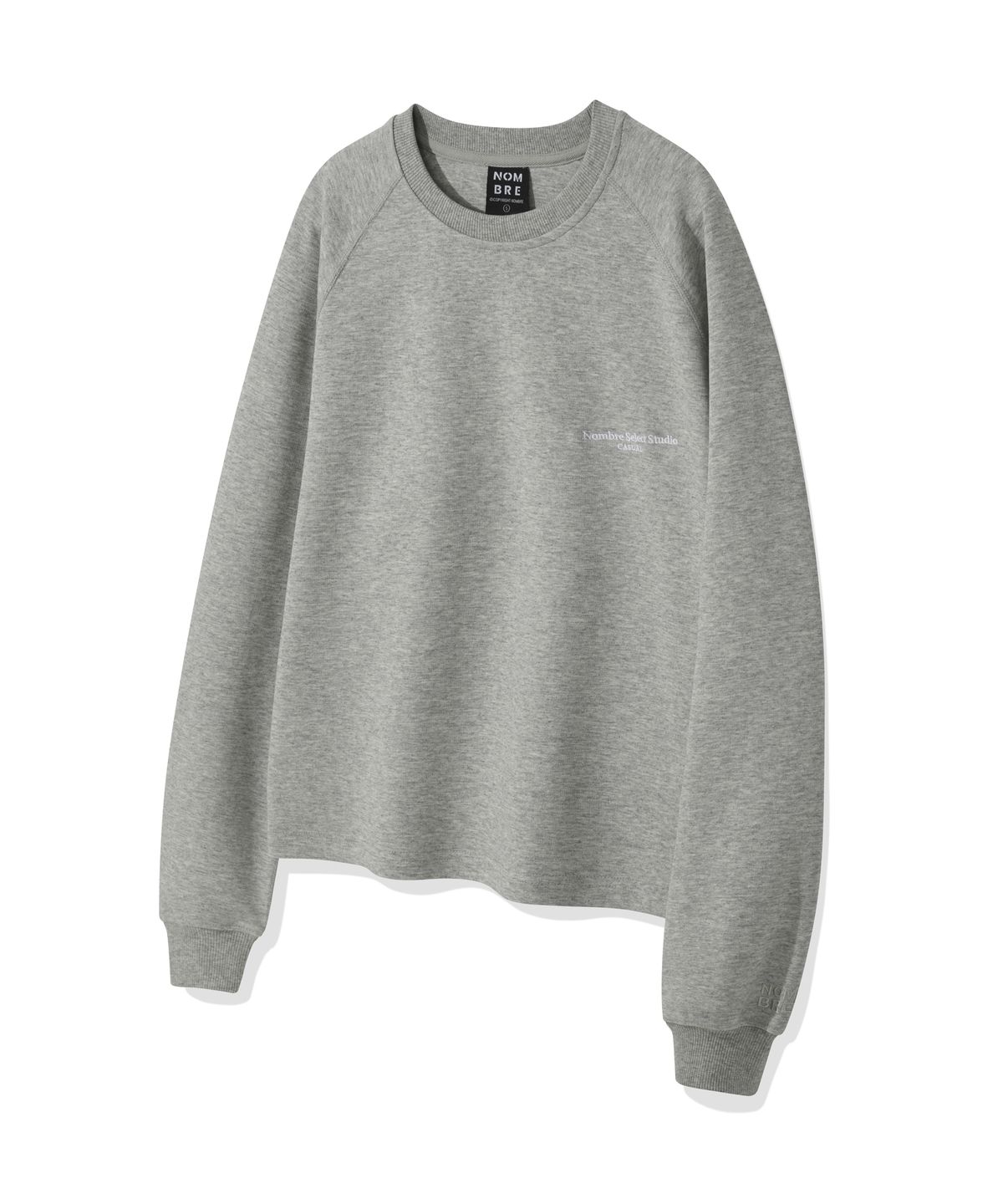 놈브레(NOMBRE) 뒷 프린팅 포인트 맨투맨 크롭 티셔츠[그레이]