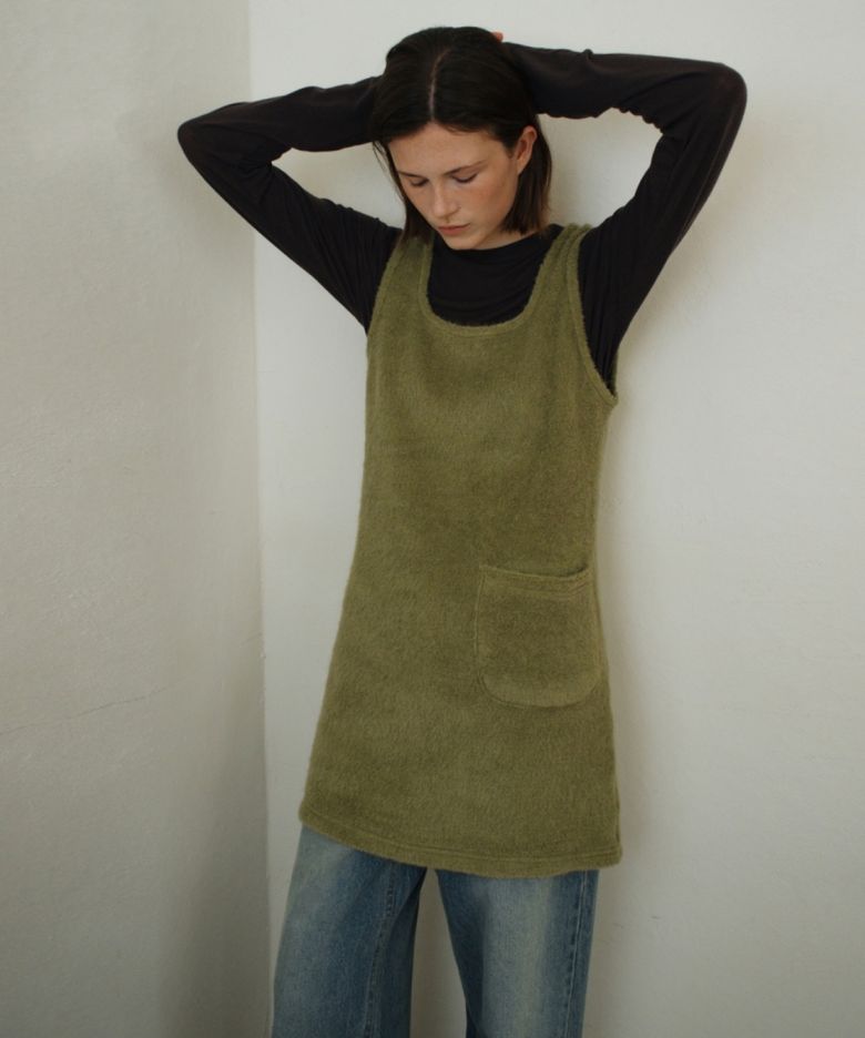 FUR VINTAGE DRESS OLIVE