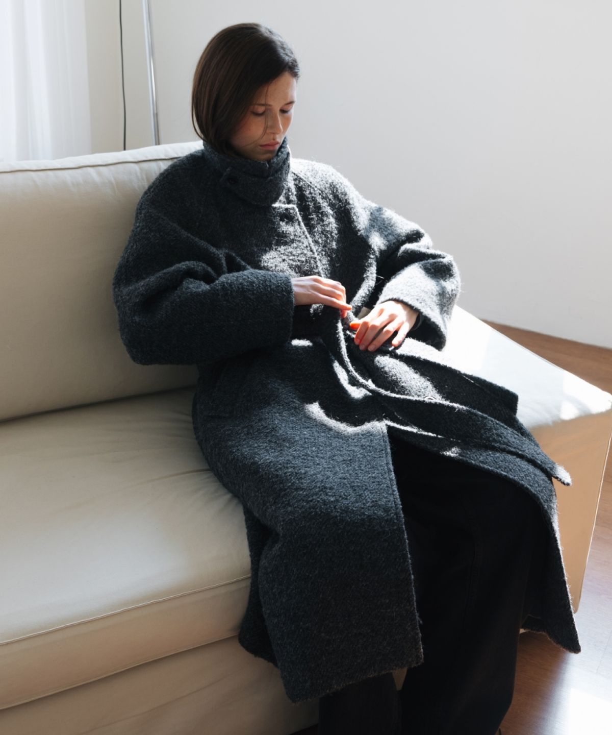 어나우트(UNNOUT) ALPACA VINTAGE ROBE COAT DARK GREY