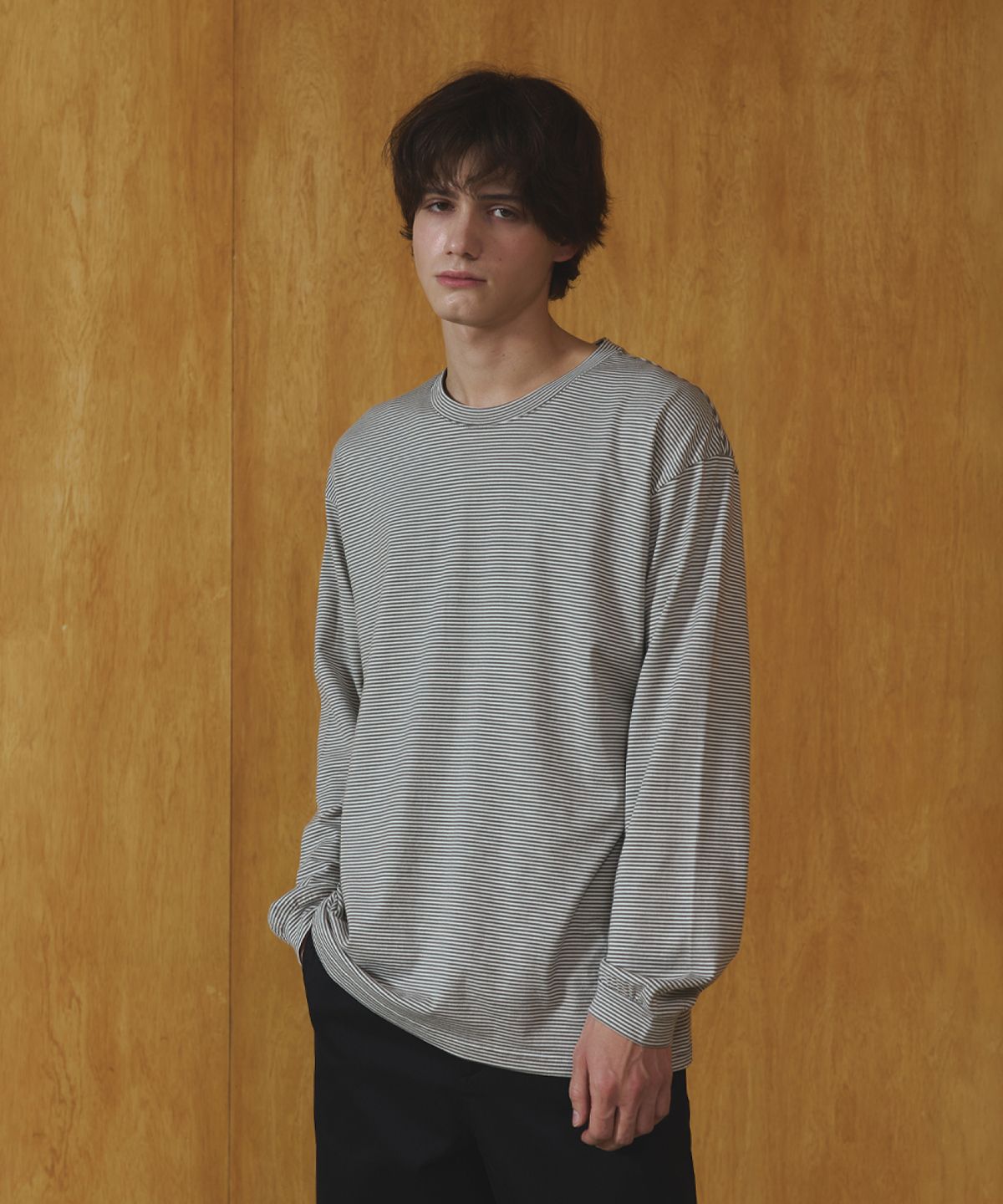 리가즈(REGARDS) Stripe long sleeved T-shirt - Olive