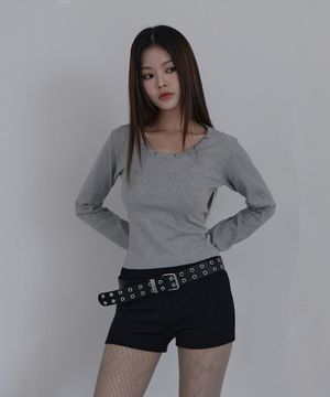 네크라인 라운드 리벳 롱슬리브 멜란지 그레이