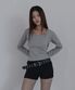 네크라인 라운드 리벳 롱슬리브 멜란지 그레이