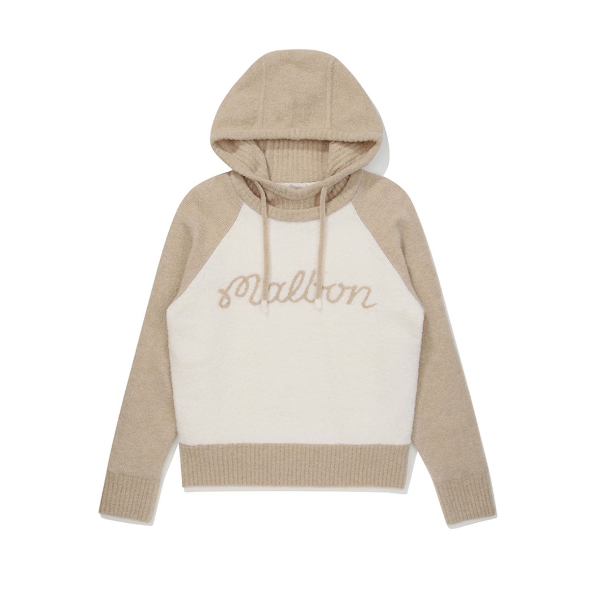 말본 골프(MALBON GOLF) 여성 래글런 후드 배색 니트 BEIGE (WOMAN)
