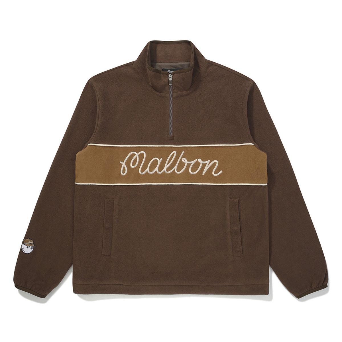 말본 골프(MALBON GOLF) 컬러 블럭 플리스 티셔츠 BROWN