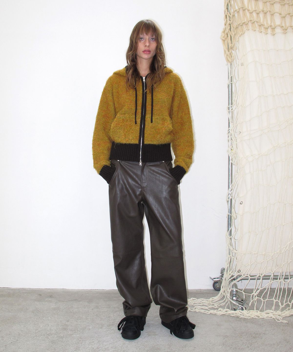 썬번프로젝트(SUNBURNPROJECT) Boucle Knit Hoodie Zip-up, YELLOW