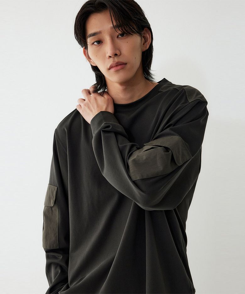 [MEN] 암 포켓 롱슬리브 티셔츠_카키그레이 9155422203