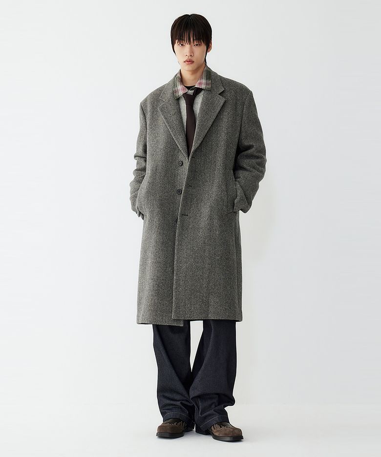 [MEN] 헤링본 테일러드 코트_그레이 9155411306