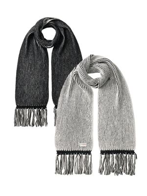 레인 태슬 니트 머플러 (블랙 앤 크림)