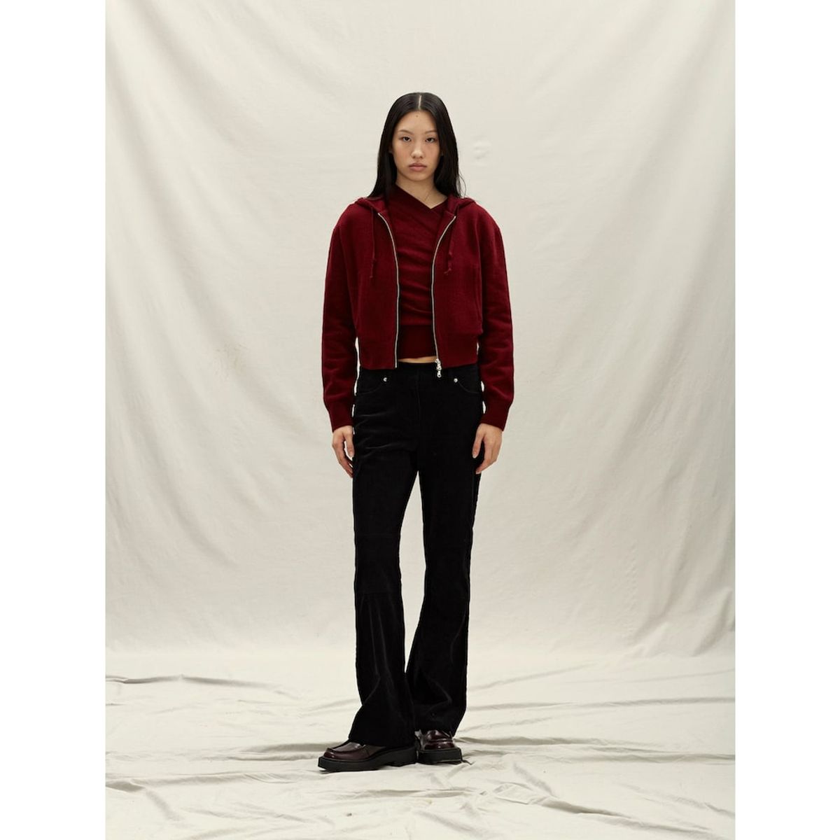 앙개(ANGGAE) Eyelet Knit Hood Zip Up  Magenta