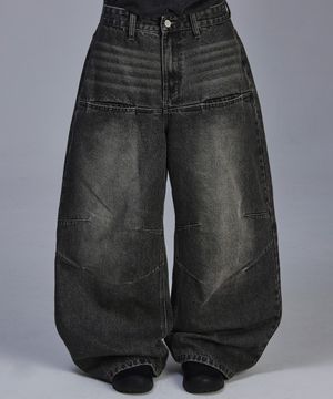 프론트 포켓 파라슈트 워싱 데님 팬츠[블랙]