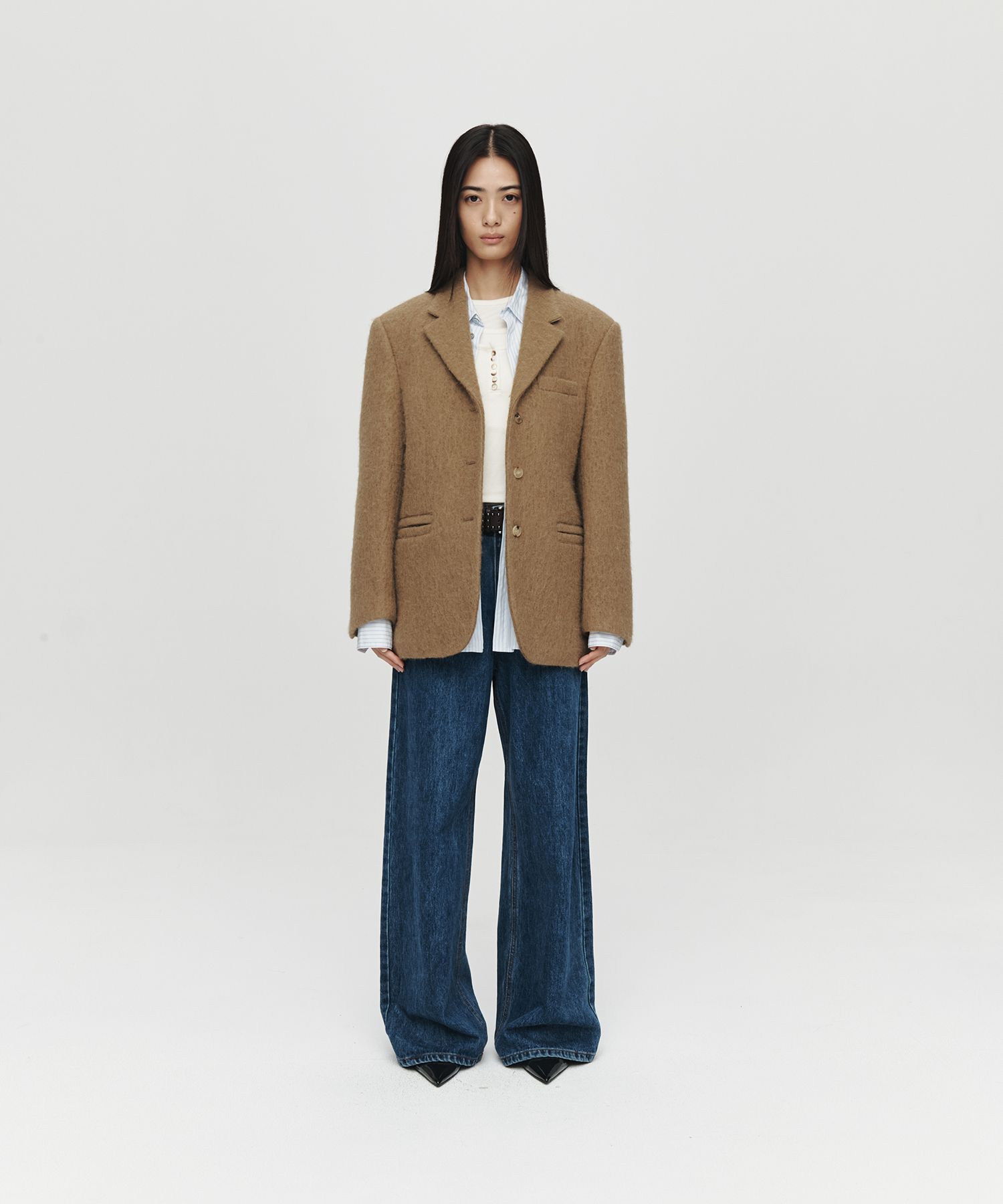 MUSINSA公式 | HEUTE ALPACA SQUARE WOOL SINGLE JACKET (BEIGE)