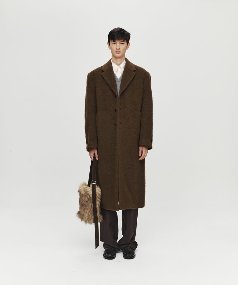 ALPACA LONG SINGLE COAT (KHAKI BROWN)
