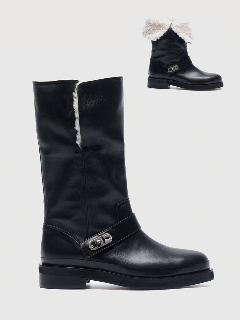 SHEARLING FOLDING BOOTS35[F90-BLACK]