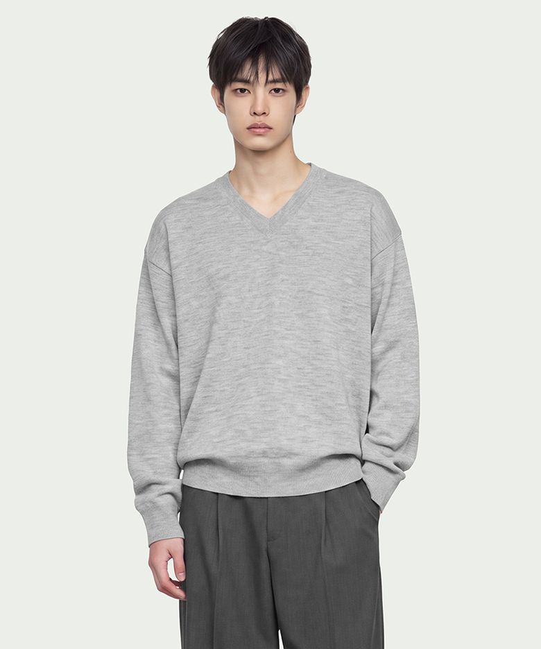 크롭 브이넥 니트 [그레이]