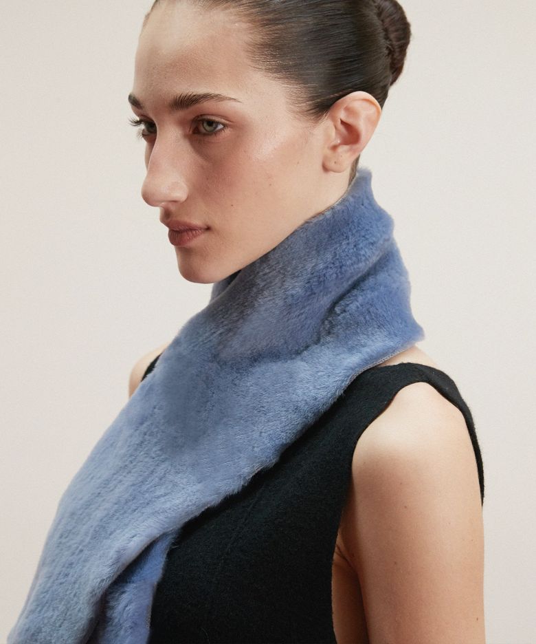 Velour Shearling Stole_Midnight Blue