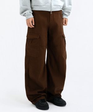 와이드 카고 커브드 팬츠 브라운