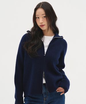 하이넥 투웨이 오버핏 니트 가디건_네이비