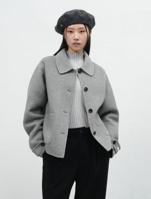울 카라 핸드메이드 숏 코트 [MELANGE GREY] / WBE3L10511