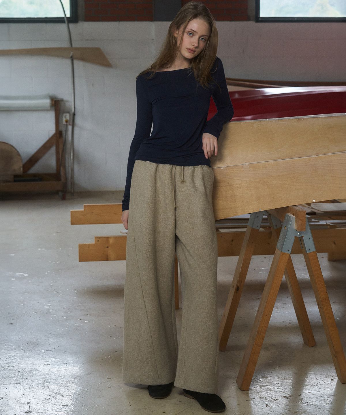 앤니즈(ANDNEEDS) Winter wide dumble pants (beige)