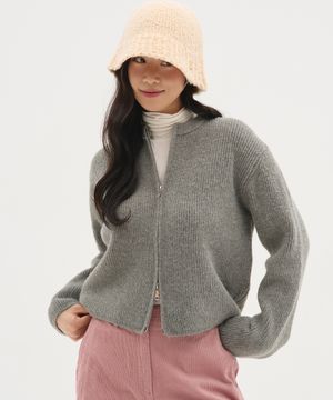 베이직 투웨이 니트집업 가디건_그레이