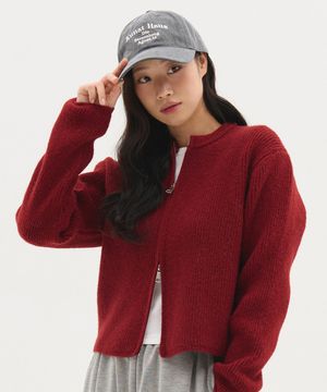 베이직 투웨이 니트집업 가디건_와인