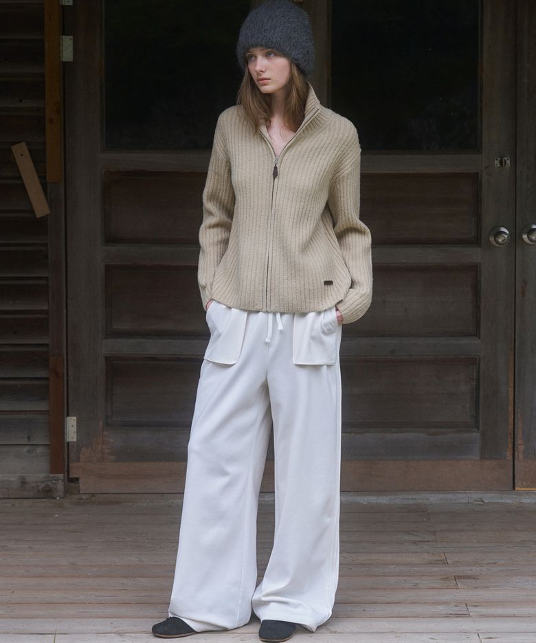 Side pintuck track pants (ivory)
