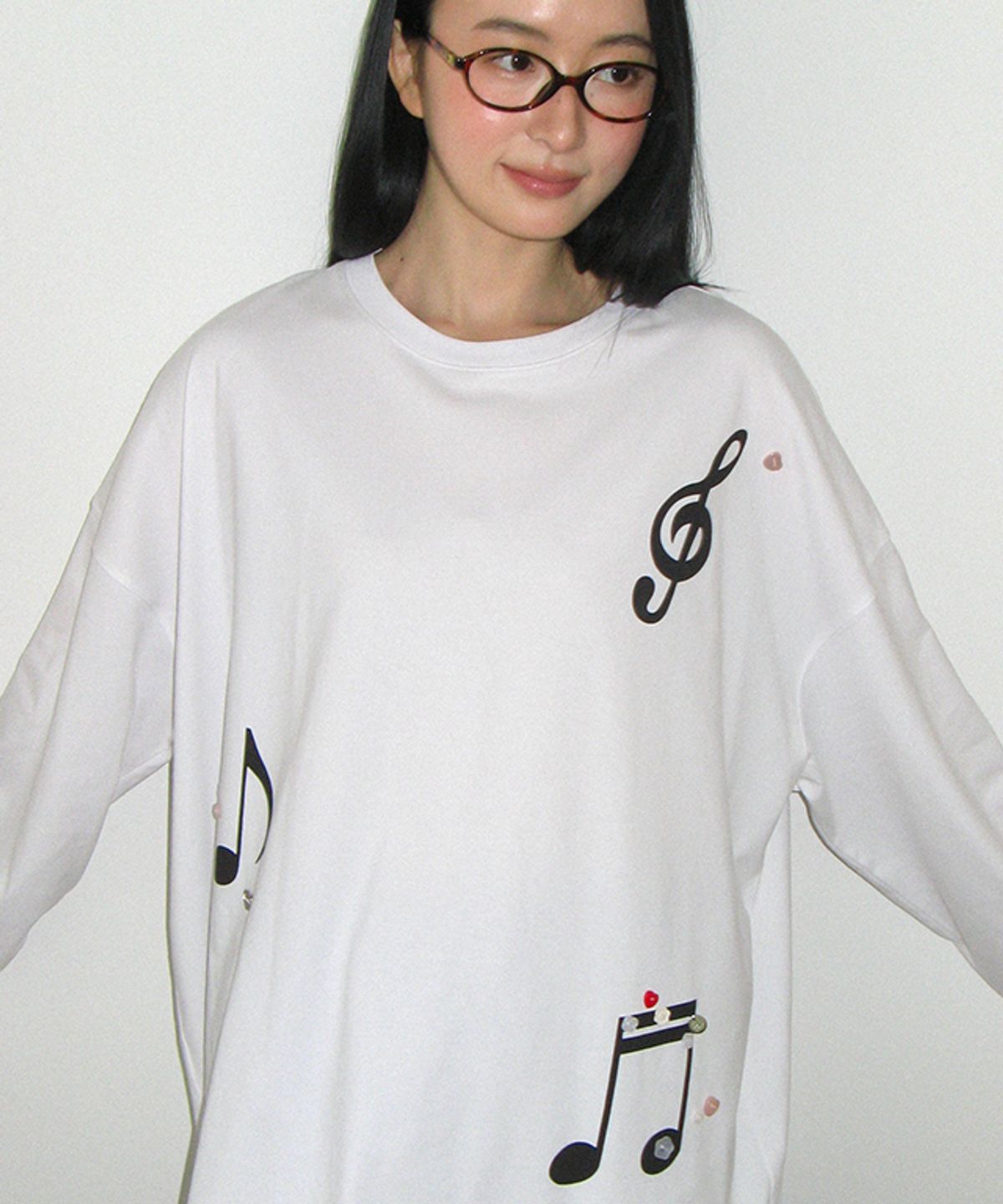 론론(RONRON) BUTTON NOTE OVER FIT LONG SLEEVE WHITE
